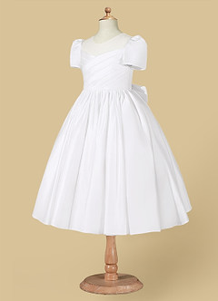 Azazie Anirra Flower Girl Dresses White Ball-Gown Pleated Matte Satin Dress image7