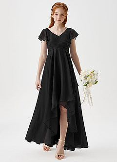 Azazie Caria Junior Black A-Line Pleated Chiffon Dress image3