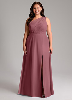 Azazie Phaedra Bridesmaid Dresses Desert Rose A-Line One Shoulder Chiffon Dress image5