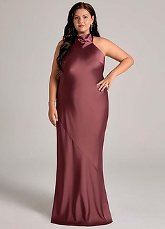 Azazie Velli Bridesmaid Dresses Merlot Mermaid High Neck Stretch Satin Dress image6