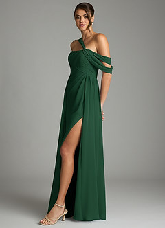 Azazie Kassandra 신부 들러리 드레스 A라인 오프 더 숄더 쉬폰 바닥 길이 드레스 image4