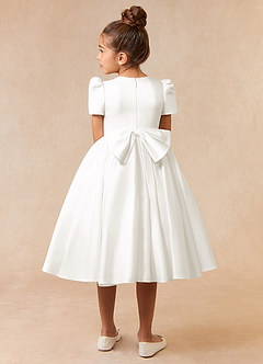 Azazie Anirra Flower Girl Dresses Ivory Ball-Gown Pleated Matte Satin Dress image4