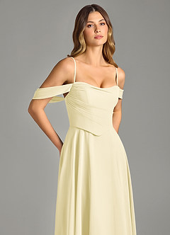 Azazie Chelsey Vestidos de damas de honor Vestido de Sorbete De Limón de Gasa de Corte en A Convertible con Vestidos sin tirantes image2