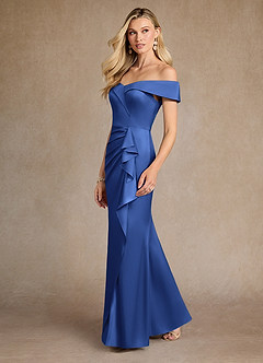 Azazie Laredo Mother of the Bride Dresses Royal Blue Mermaid Off the Shoulder Stretch Satin Dress image5