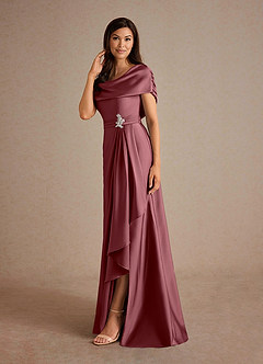 Azazie Branford vestidos de madre de la novia Vestido de Rosa Del Desierto de Satén Elástico de Corte En A con Plisado image5