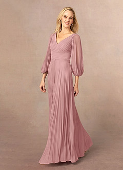 Azazie Zahara Final Sale Burgundy A-Line V-Neck Pleated Chiffon Dress image4