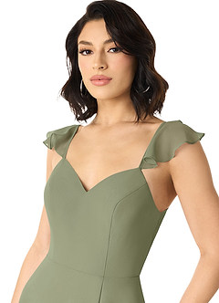 Azazie Everett Bridesmaid Dresses Pistachio A-Line V-neck Ruched Chiffon Dress image4