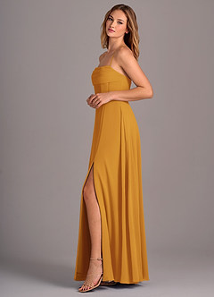 Azazie Carolyn Bridesmaid Dresses Butterscotch A-Line Pleated Chiffon Dress image3