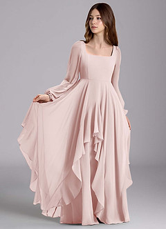 Azazie Clara Junior Vestido de Rosa Rubor de Gasa de Corte en A con Blusón image1