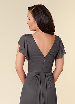 Azazie Reneya Kleider für die Brautmutter A-Linie Plissee Gittergewebe Kleid Stahlgrau image6