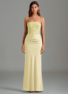 Azazie Emilia Bridesmaid Dresses Lemon Sorbet Mermaid Strapless Stretch Satin Dress image5