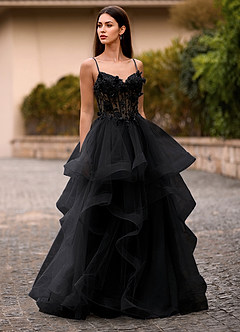 Dreama Noir Robe de bal corset en dentelle à volants image5