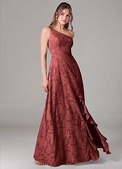 Azazie Ellianna Jurken voor bruidsmeisjes Jurk van Bloemen Burn-out met A-lijn One-shoulder Terracotta image3