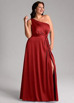 Azazie Brooke Robes de demoiselle d'honneur Robe Trapèze en Satin extensible Ue épaule Grenade image11