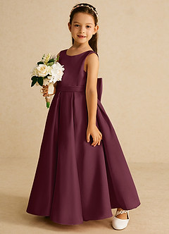 Azazie Pipsy Flower Girl Dresses Cabernet A-Line Bow Matte Satin Dress image2
