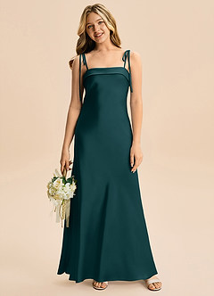 Azazie Willa Junior Vestido de Pino de Satén Elástico de Corte en A con Lazo image4