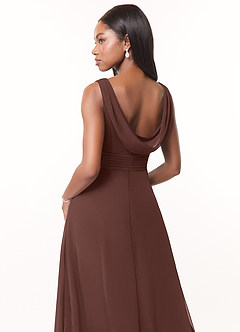 Azazie Karina Bridesmaid Dresses Espresso A-Line Pleated Chiffon Dress image4