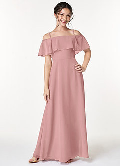 Azazie Maggie Junior Dusty Rose A-Line Off the Shoulder Chiffon Dress image1