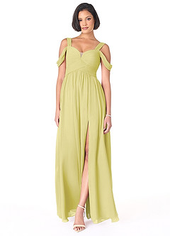 Azazie Lianne Bridesmaid Dresses Lemon Sorbet A-Line Off the Shoulder Chiffon Dress image5