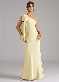 Azazie Capri Brudtärnklänningar Klä av Sjöjungfru i Stretch Satin Ena axeln Citronsorbet image1