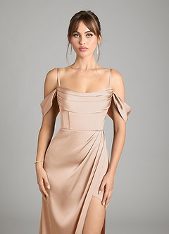 Azazie Johana Vestidos de damas de honor Vestido de Rosa Inglesa de Satén Elástico de Corte Sirena Convertible con Vestidos sin tirantes image4