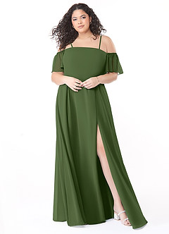 Azazie Sue Jurken voor bruidsmeisjes Converteerbaar Jurk van Chiffon met A-Lijn Off the Shoulder Olijf image6