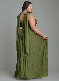Azazie Stephanie Bridesmaid Dresses Olive A-Line Pleated Stretch Satin Dress image16