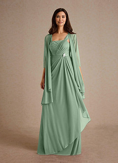 Azazie Clinton vestidos de madre de la novia Vestido de Matcha de Malla de Corte En A con Plisado image5