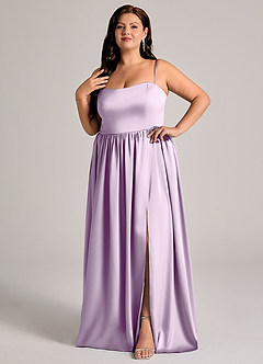 Azazie Calianna Bridesmaid Dresses Frosted Lilac A-Line Off the Shoulder Stretch Satin Convertible Dress image9