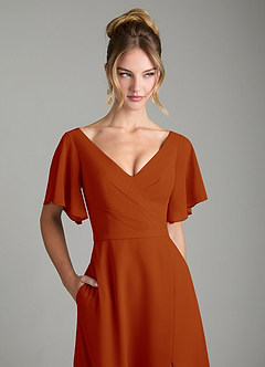 Azazie Ambrosia Bridesmaid Dresses Paprika A-Line Pleated Chiffon Dress image2