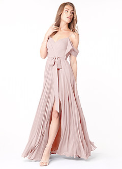 Azazie Lyney Bridesmaid Dresses Blushing Pink A-Line Off the Shoulder Chiffon Dress image3