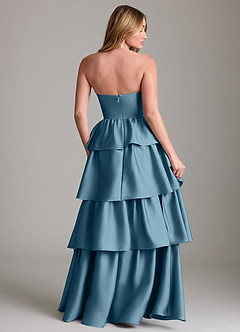 Azazie Faye Bridesmaid Dresses Bermuda A-Line Ruched Stretch Satin Dress image2
