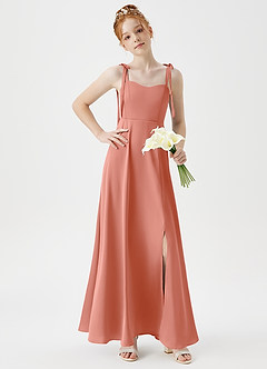 Azazie Rosey Junior Coral A-Line Sweetheart Neckline Stretch Satin Dress image3