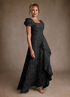 Azazie Hermina Kleider für die Brautmutter A-Linie Plissee Blumen-Jacquard Kleid Schwarzer Jacquard image3