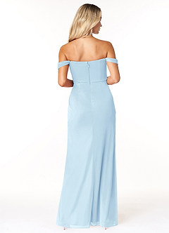 Azazie Tessa Vestidos de damas de honor Vestido de Azul Cielo de Malla de Corte Recto Convertible con Cariño Fuera Del Hombro image6