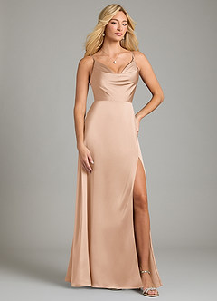 Azazie Sarella Bridesmaid Dresses English Rose A-Line Pleated Stretch Satin Dress image1