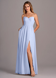 Azazie Joni At-home Try On Dresses Agave A-Line Strapless Chiffon Convertible Dress image6