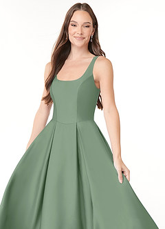 Azazie Neve Prova klänningar hemma Klänning av Balklänning i Stretch Satin med fickor Matcha image5