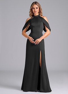 Azazie Bonny Vestidos de damas de honor Vestido de Negro de Satén Elástico de Corte Sirena con Vestidos sin tirantes image4