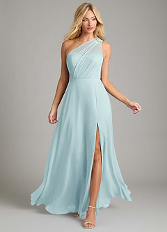 Azazie Phaedra Bridesmaid Dresses Sea Glass A-Line One Shoulder Chiffon Dress image4