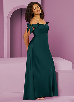 Barbie ♥ Azazie Jurken voor bruidsmeisjes Converteerbaar Jurk van Stretch Satijn met Kolom Off the Shoulder Pijnboom image11