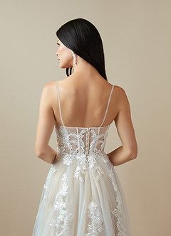 Azazie Aurorie Wedding Dresses Diamond White Nude A-Line Sequins Tulle Dress image6