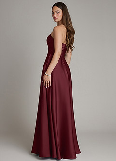 Azazie Meleena Bridesmaid Dresses Cabernet A-Line Strapless Stretch Satin Dress image3