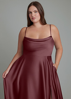 Azazie Elle Bridesmaid Dresses Sangria A-Line Pleated Stretch Satin Dress image10