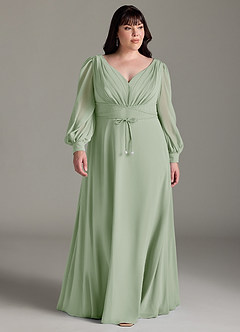 Azazie Sage Final Sale Dusty Sage A-Line Long Sleeve Chiffon Dress image6