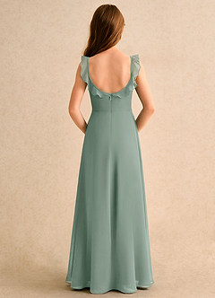 Azazie Chip Girls Formal Flower Girl Dresses Silver Sage A-Line Sleeveless Chiffon Dress image2