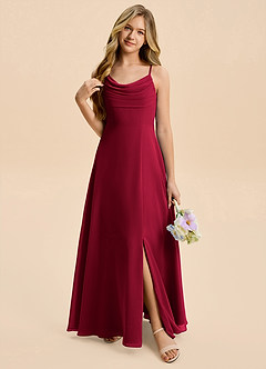 Azazie Gia Junior Burgundy A-Line Pleated Chiffon Dress image6