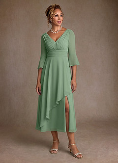 Azazie Aerynne Suknie dla Matki Panny Młodej Linia A Pofałdowany Szyfon Długość herbaty Sukienka image4