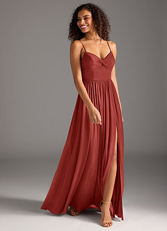 Azazie Zeya Bridesmaid Dresses Terracotta A-Line Pleated Mesh Dress image3