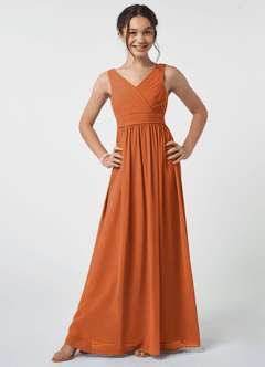 Azazie Kora Junior Cinnamon A-Line Pleated Chiffon Dress image1